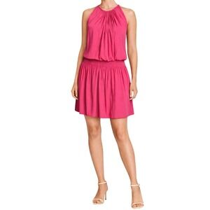 Ramy Brook Hot Pink Halter Smocked Waist Mini Dress Size Large